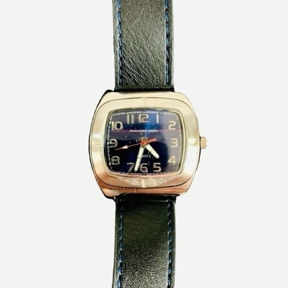 PANAMA JACK Tide Runner Stainless Steel Leather Band Quartz Mens Wristwatch NWT